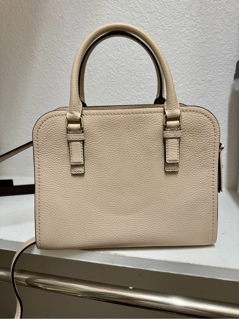 kate spade Pebbled Leather Satchel in Light Beige